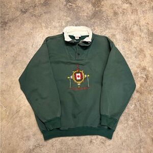 Rare Vintage 90s Rugby Style Pullover Quarter Button/Zip Canada Embroidery